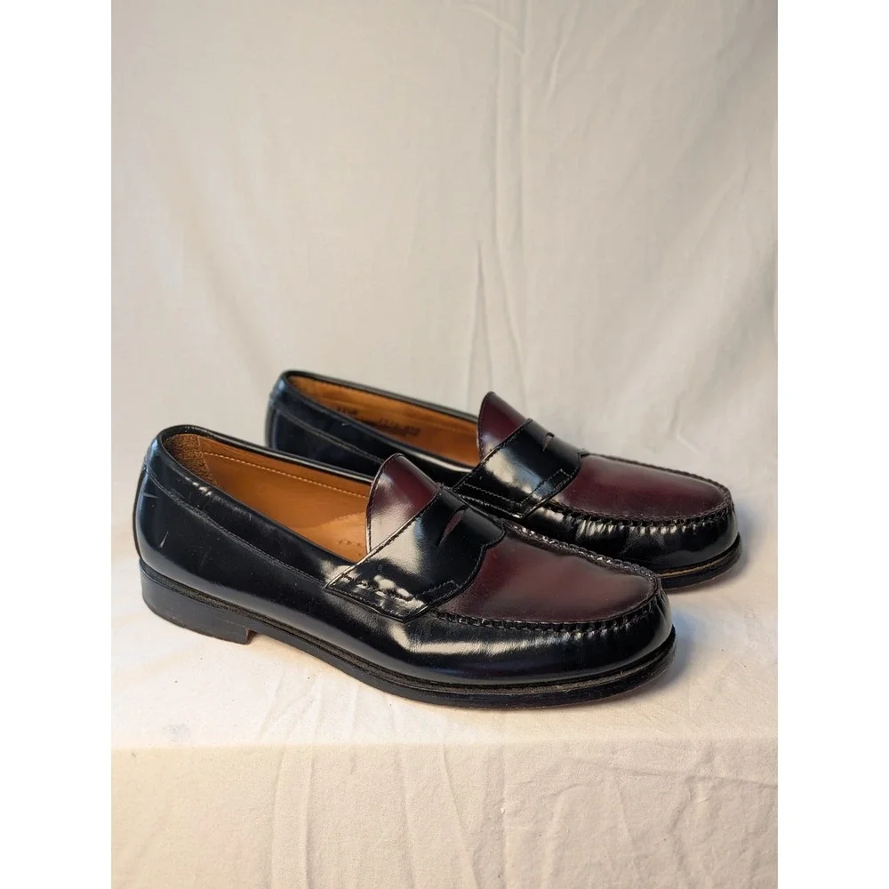 GH Bass Weejuns Mens Penny Loafers Black Burgundy Leather 11.5 D 1936 640